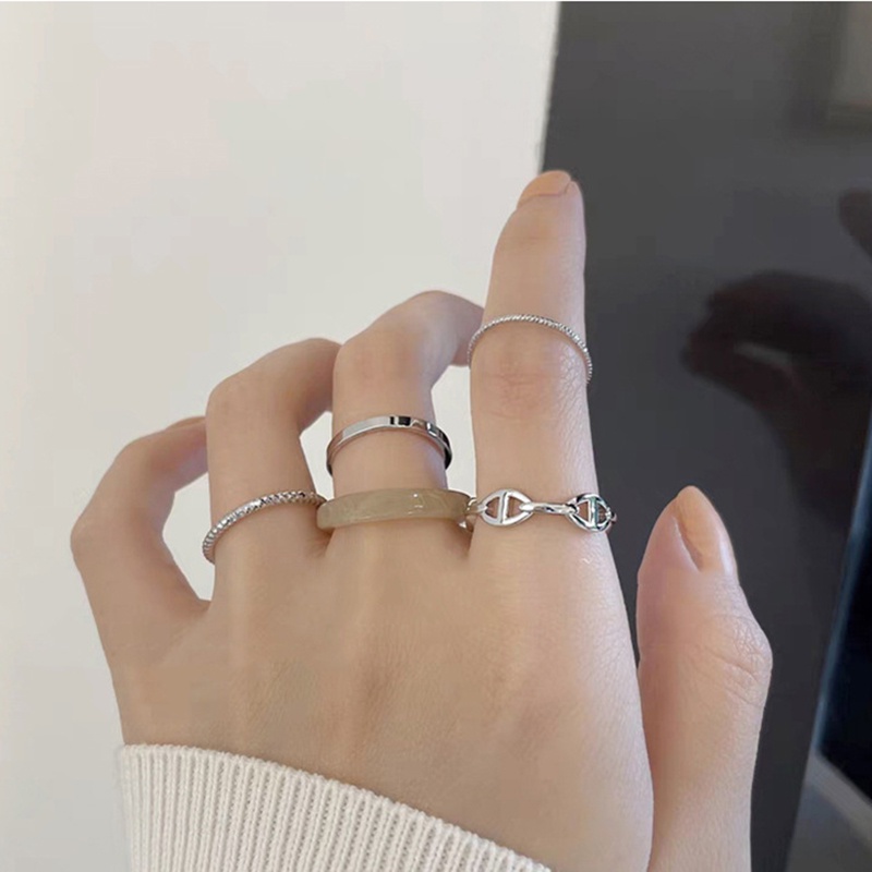 Set 5 nhẫn đeo tay kim loại đính đá thời trang cho nữ