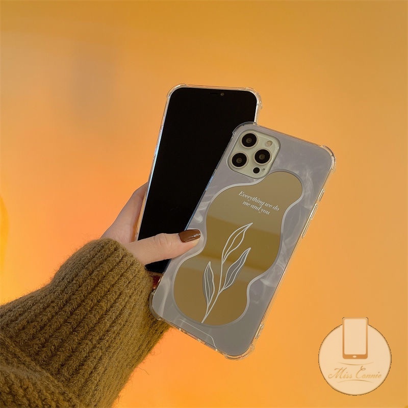 Ốp Điện Thoại Họa Tiết Hoa Hồng/Lá Cây Kèm Gương Trang Điểm Cho IPhone 7 8 Plus 11 XR 13 12 Pro Max X XS Max SE 2020