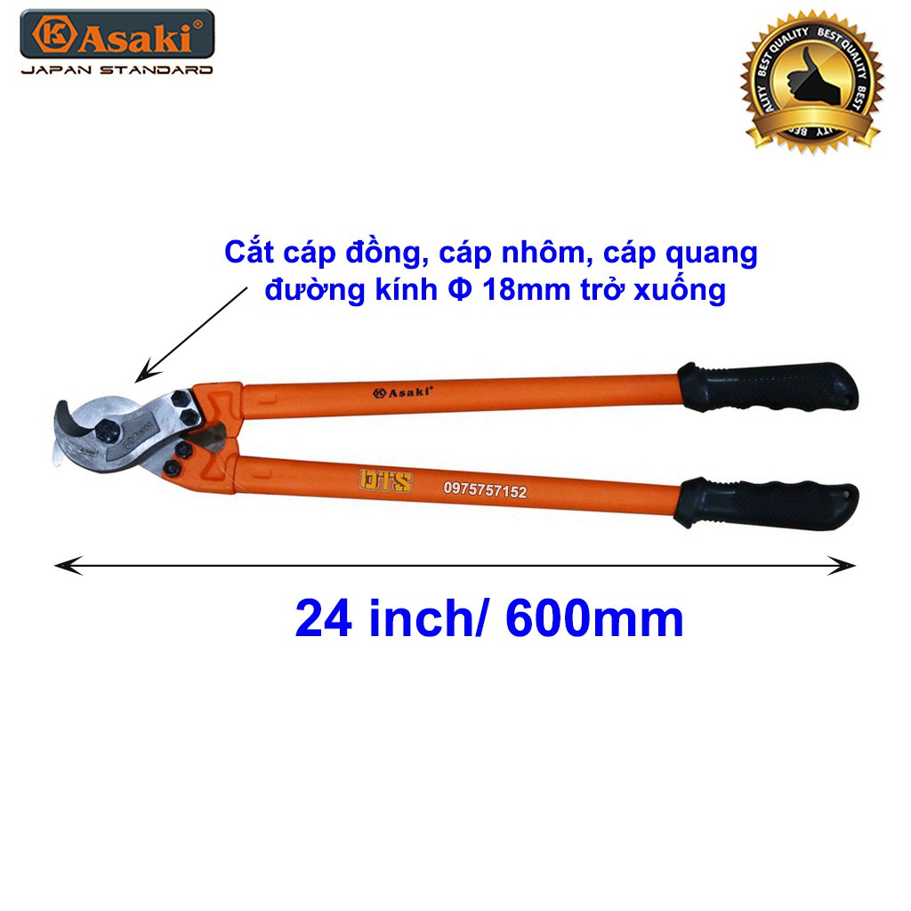 Kìm cắt cáp điện, cáp đồng, nhôm, cáp quang Asaki AK-8212 24inch/ 600mm (Khả năng cắt cáp đường kính Φ 18mm)