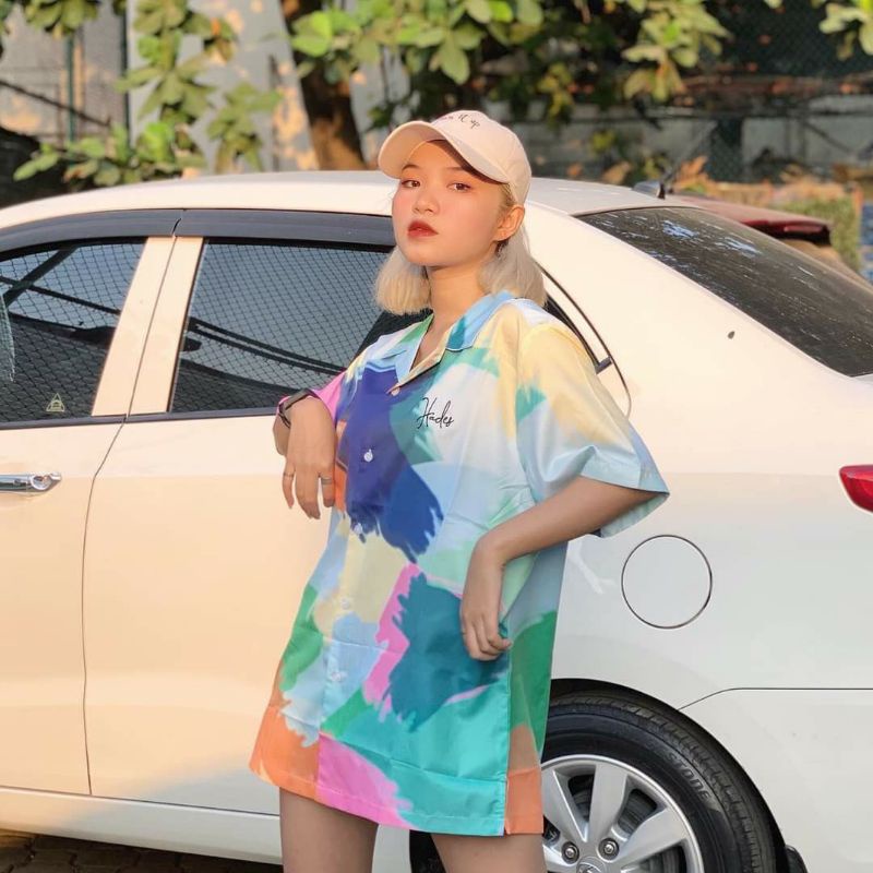 Áo Sơ Mi Tay Ngắn Unisex Cổ Bẻ Phông Cách Hàn Quốc Freesize