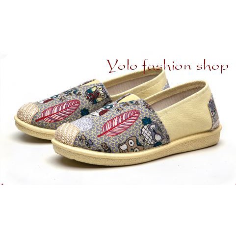GL3 Giày lười slip on nữ bọc cói vintage thời trang