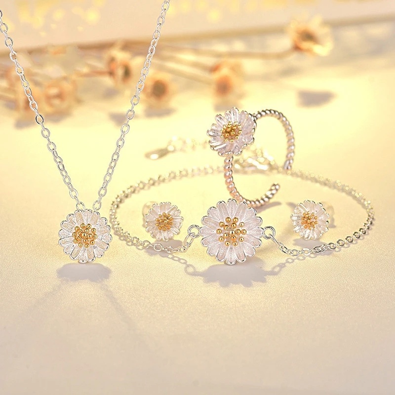 Bộ Trang Sức Bằng Bạc Nhiều Màu Sắc Thời Trang Dễ Thương Cho Nữ