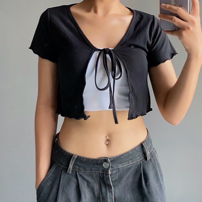 Áo cardigan tay ngắn bassic