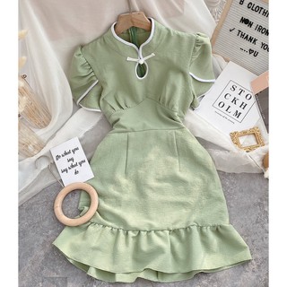 Váy đầm tàu babydoll ulzzang dáng xòe cực xinh- Váy đầm nữ dự tiệc vai xòe tôn dáng cực đẹp (Đầm Tàu)