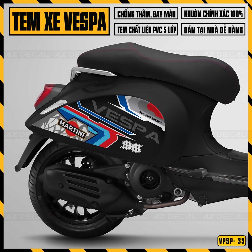 Decal Chế Dán Xe Vespa Sprint / Primavera Mẫu Martini | VPSP33 | Tem Rời Cắt Sẵn Dễ Dán, Chống Nước