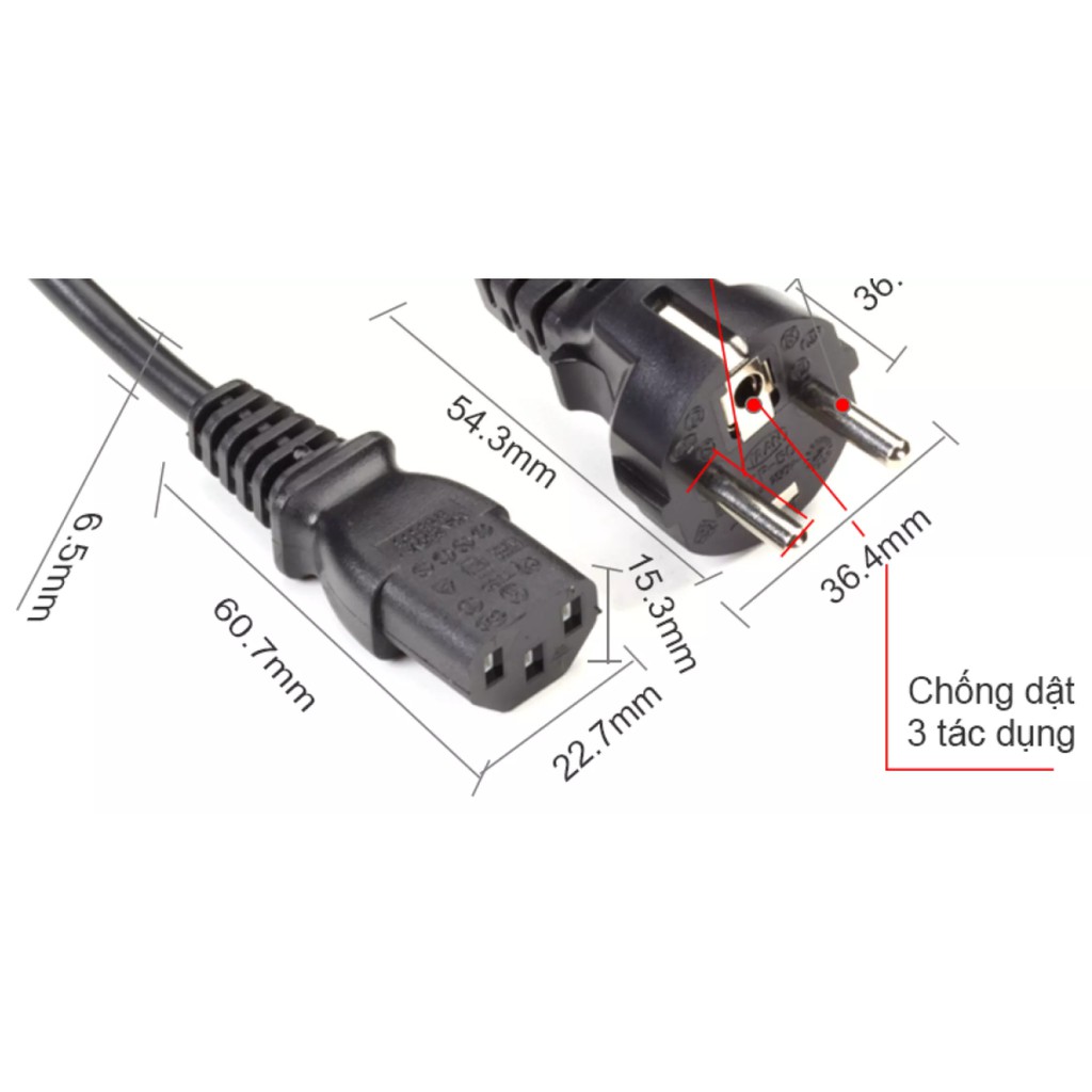 Dây nguồn 3 chấu UK 10A, 250V, 3 x 0.75mm2, dài 1.8m chính hãng Zin PC HP