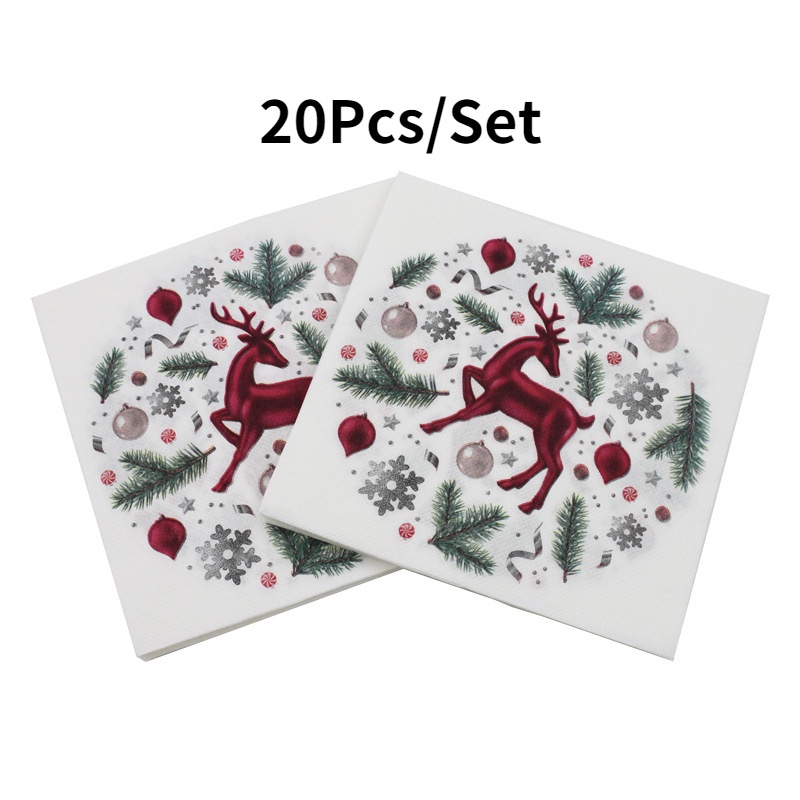 Bộ 20 Khăn Ăn In Hình Tuần Lộc Giáng Sinh Dùng Một Lần Kích Thước 33x33cm