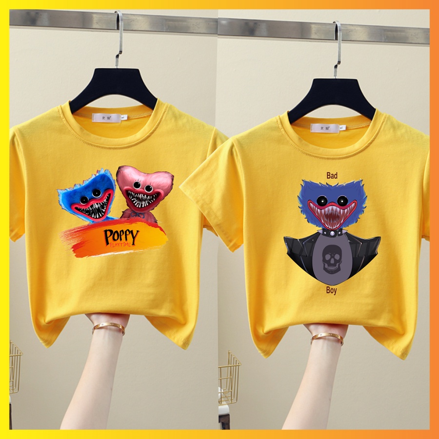 Áo thun cho bé Huggy Wuggy Poppy Playtime In 3D màu vàng cực hot cho trẻ em