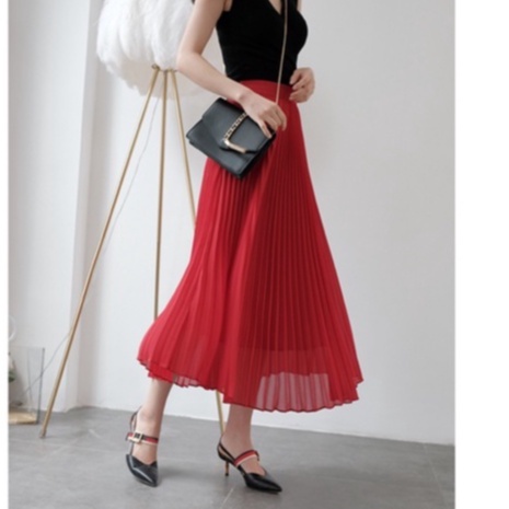 Chân váy xếp ly dáng dài 2 lớp chất liệu chiffon hiệu ứng chân dài,váy dài xếp ly dẻ quạt tạo độ xòe TK LIOLA