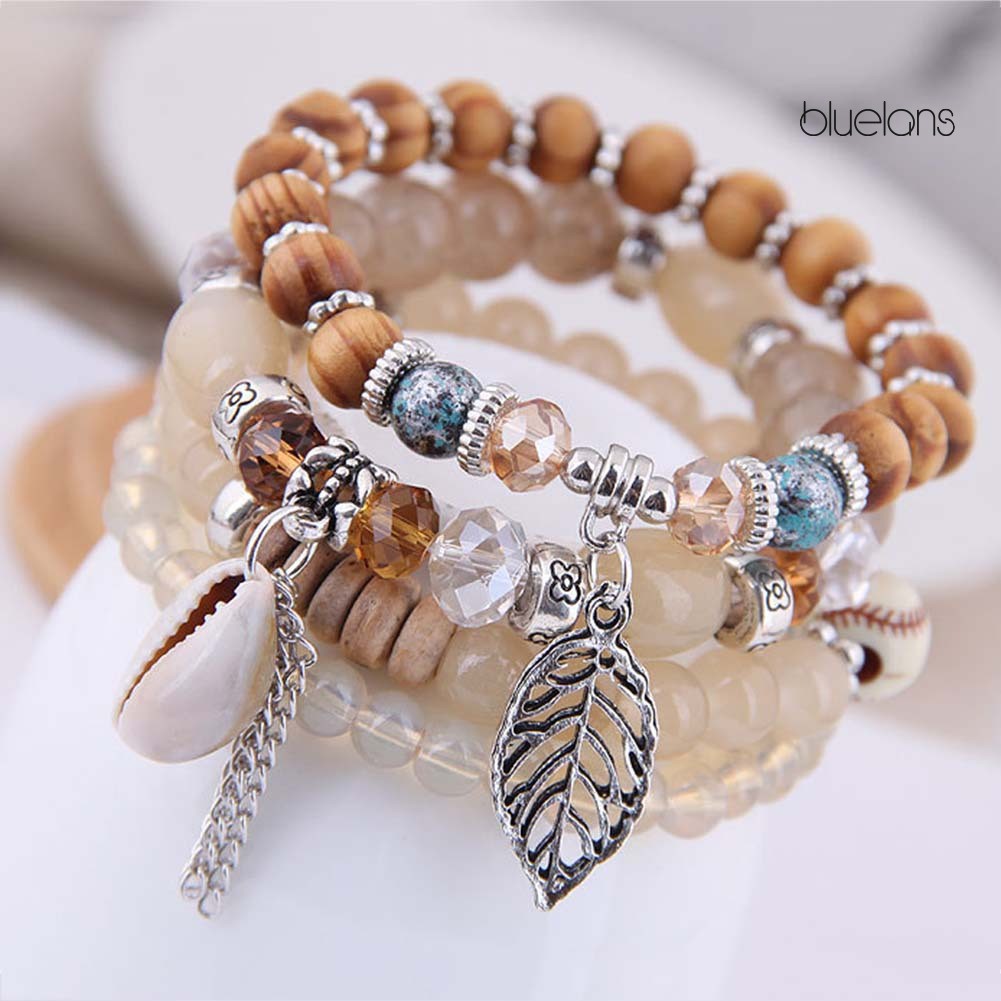 Set 4 Vòng Tay Co Giãn Xâu Hạt Vỏ Sò Phong Cách Bohemian Cho Nữ