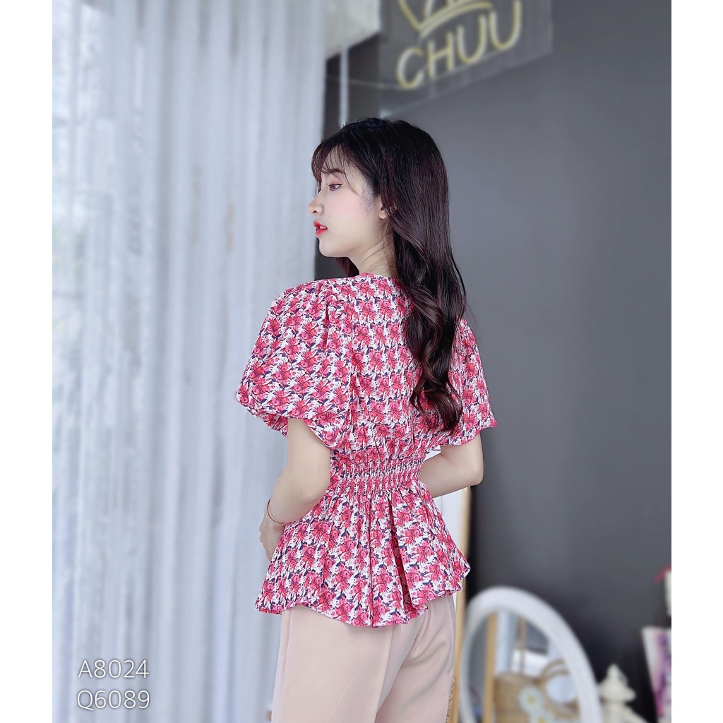 Áo Peplum hoa nhí giấu bụng tay phồng CHUU A8024