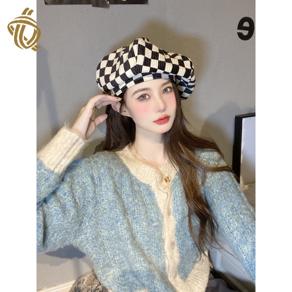 Áo khoác cardigan dệt kim tay dài cổ tròn màu sắc tương phản phong cách Hàn Quốc thời trang mùa thu mới 2021
