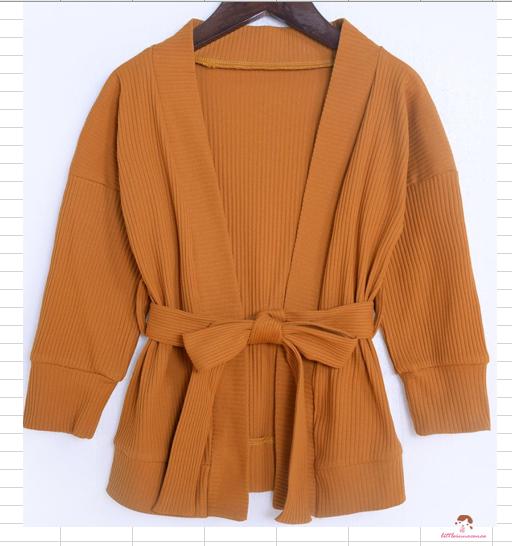 Áo Khoác Cardigan Dệt Kim Tay Dài Hở Vai Phối Dây Thắt Eo Dành Cho Bé Gái Tập Đi 7 Tháng Tuổi