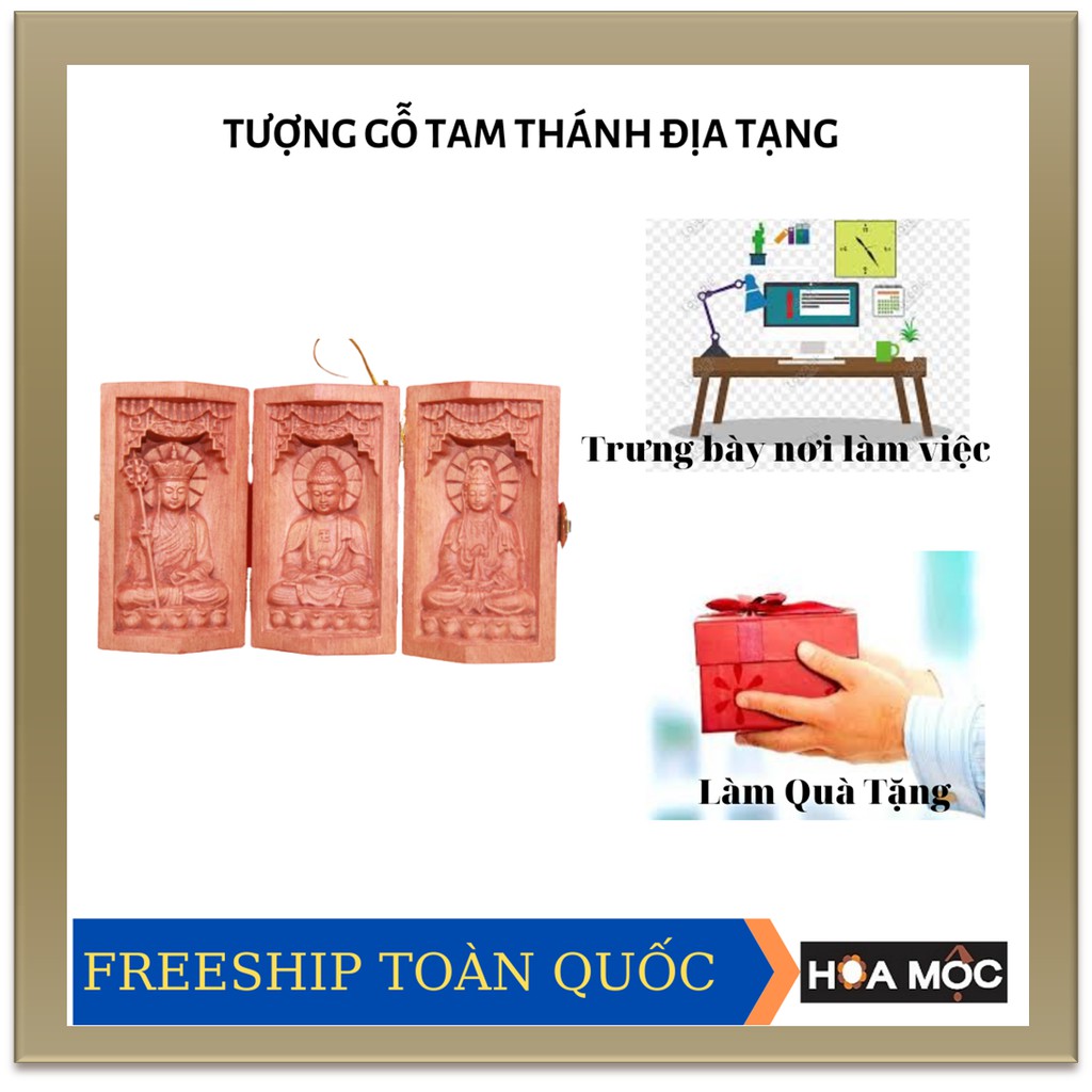 Hộp Tượng Phật Địa Tạng - Phật A Di Đà - Quan Âm Bồ Tát . Điêu Khắc  Bằng Chất Liệu Gỗ, Tượng nhỏ trang trí, Quà tặng