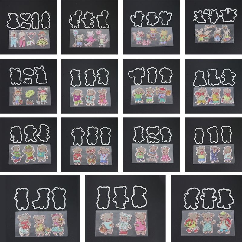 Khuôn Silicone Hình Gấu + Khuôn Cắt Giấy Kim Loại Trang Trí Scrapbook