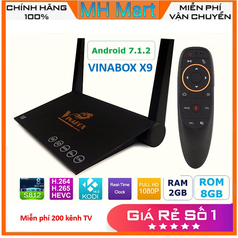 Vinabox X9 mới kèm điều khiển giọng nói - RAM 2G/ ROM 16G/ ANDROID 7.1.2 Hàng Chính Hãng