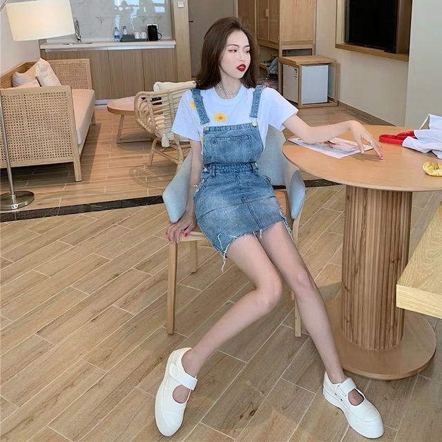 Set Yếm jeans nơ lưng koreastyle | BigBuy360 - bigbuy360.vn