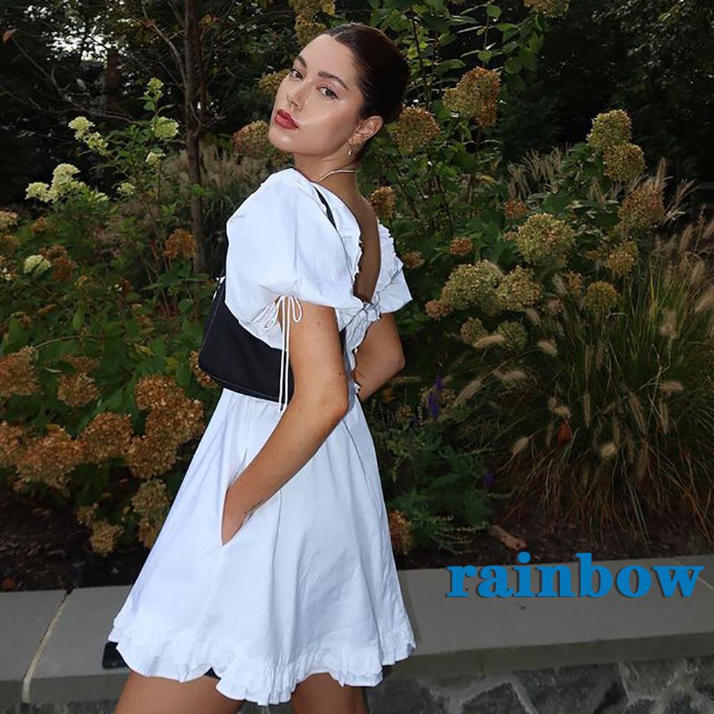 Đầm Tay Ngắn Cổ Vuông Màu Sắc Cầu Vồng Thời Trang Mùa Hè Cho Nữ | BigBuy360 - bigbuy360.vn