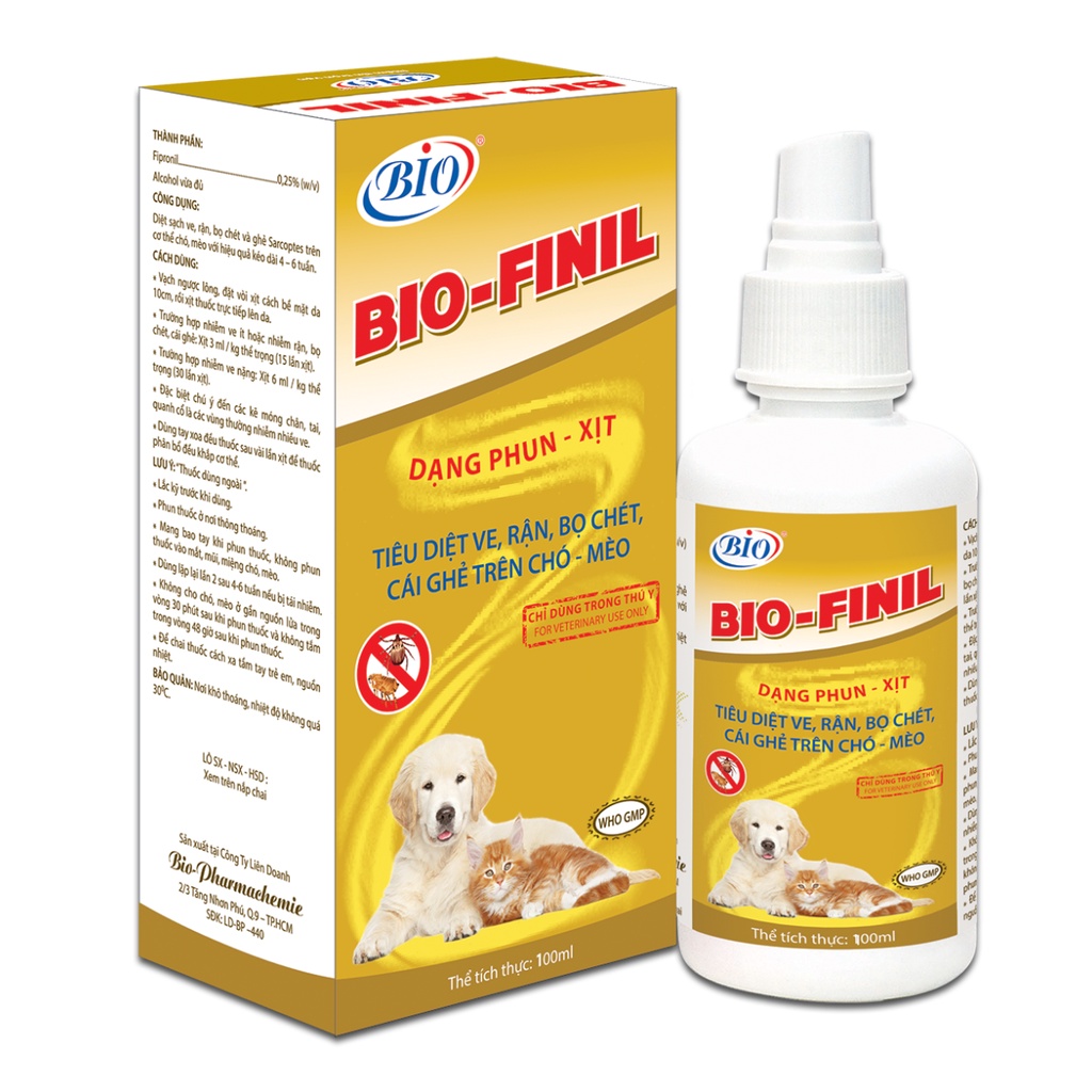 CHAI XỊT DIỆT VE RẬN BỌ CHÉT CHO CHÓ MÈO THÚ CƯNG PET Bio Finil chai 100ml