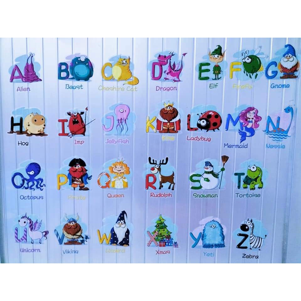 Tranh decal, decal dán tường trang trí phòng cho bé vừa giúp con nhận biết sớm bảng chữ cái động vật tinh nghịch TE64