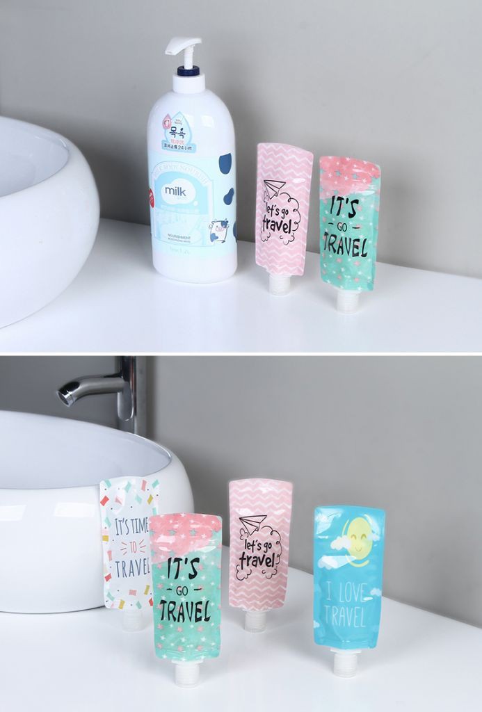 ★ Tuýp nhựa nắp lật Lưu trữ 100ml Cosmetic Liquid Dispensing Bottle Storage Bag chiết dầu gội, sữa tắm du lịch fairytale