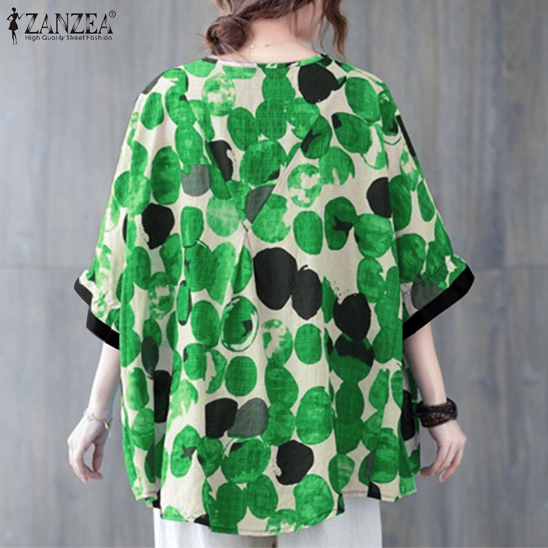 Áo ZANZEA tay lửng họa tiết chấm bi phong cách vintage xinh xắn cho nữ