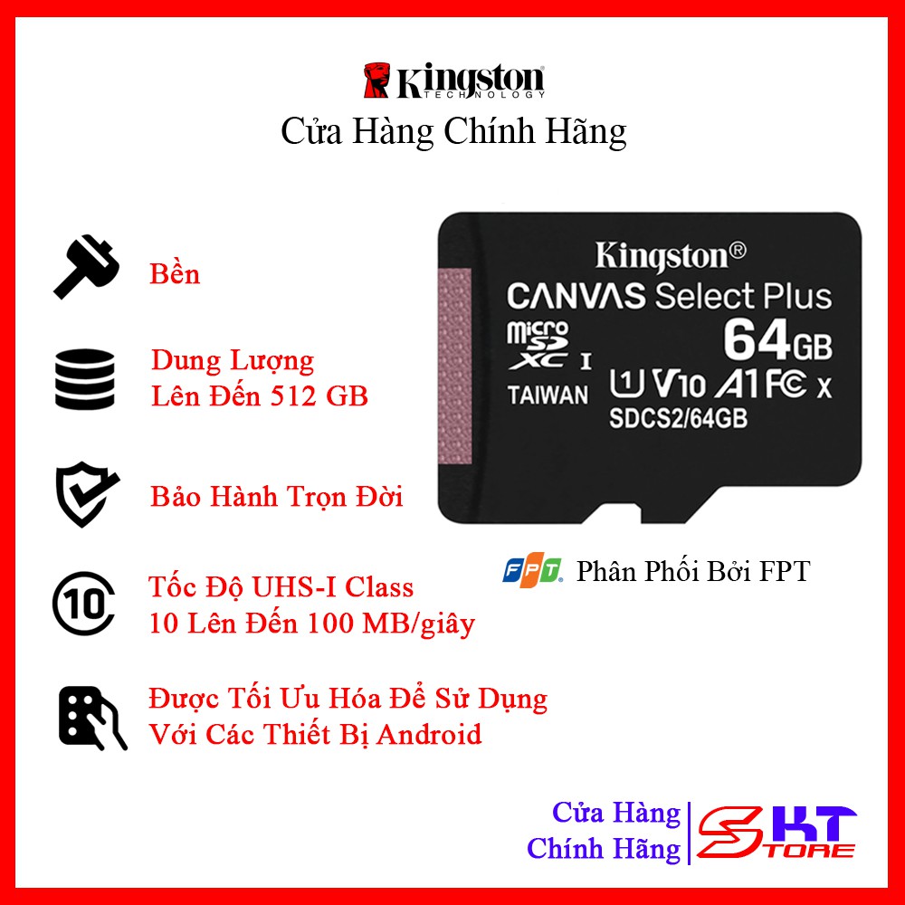 Thẻ nhớ Kingston microSD Canvas Select Plus 32GB / 64GB / 128GB - Hàng Chính Hãng