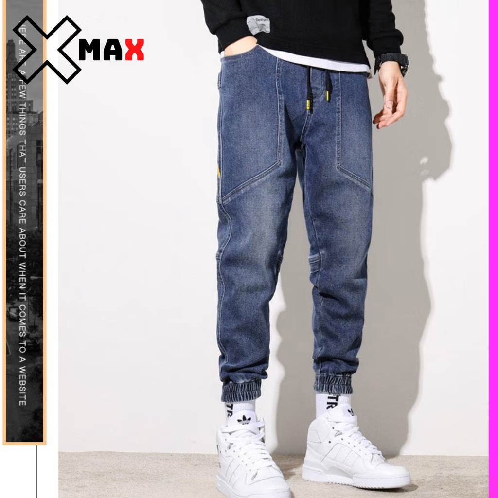 Quần jean nam dáng jogger co giãn 4 chiều bo gấu phá cách cực đẹp, Quần bò nam cạp chun Hottrend hàn quốc Xmax B052 | BigBuy360 - bigbuy360.vn