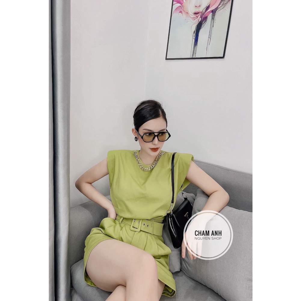 Set Áo Cổ Xích Mix Quần Sooc Kèm Đai Cá Tính 3 Màu - Sỉ Ngọc Tâm