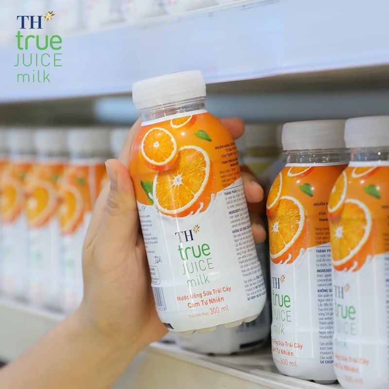 [tặng thêm 3 chai] Thùng 24 chai nước uống sữa trái cây cam/dâu tự nhiên TH true juice milk 300ml/chai