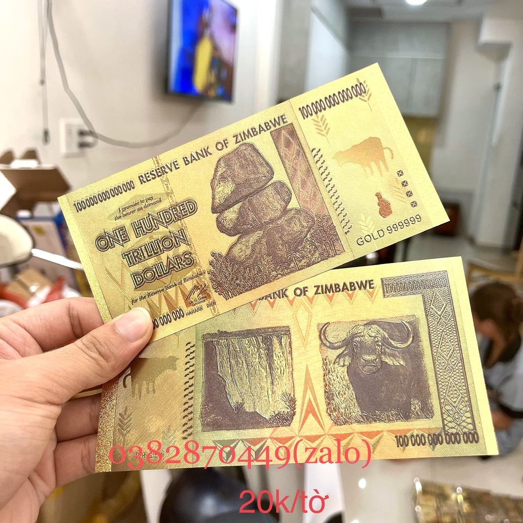Tiền Zimbabwe 100 Ngàn Tỷ Dollars Plastics Mạ Vàng, Mệnh Giá Lớn Nhất Thế Giới