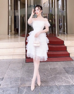 Váy trễ vai dập ly