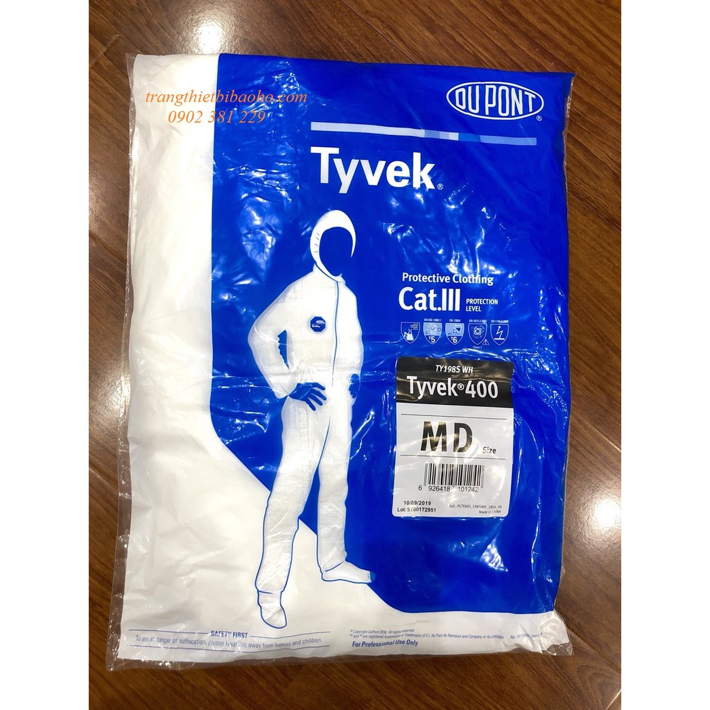 Quần áo chống hóa chất, quần áo phòng sạch Dupont Tyvek 400