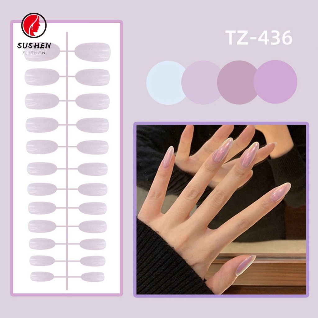 (Hàng Mới Về) Bộ 24 Móng Tay Giả Đầu Vuông Đính Ngọc Trai Giả Kèm Keo Dán Có Thể Tháo Rời