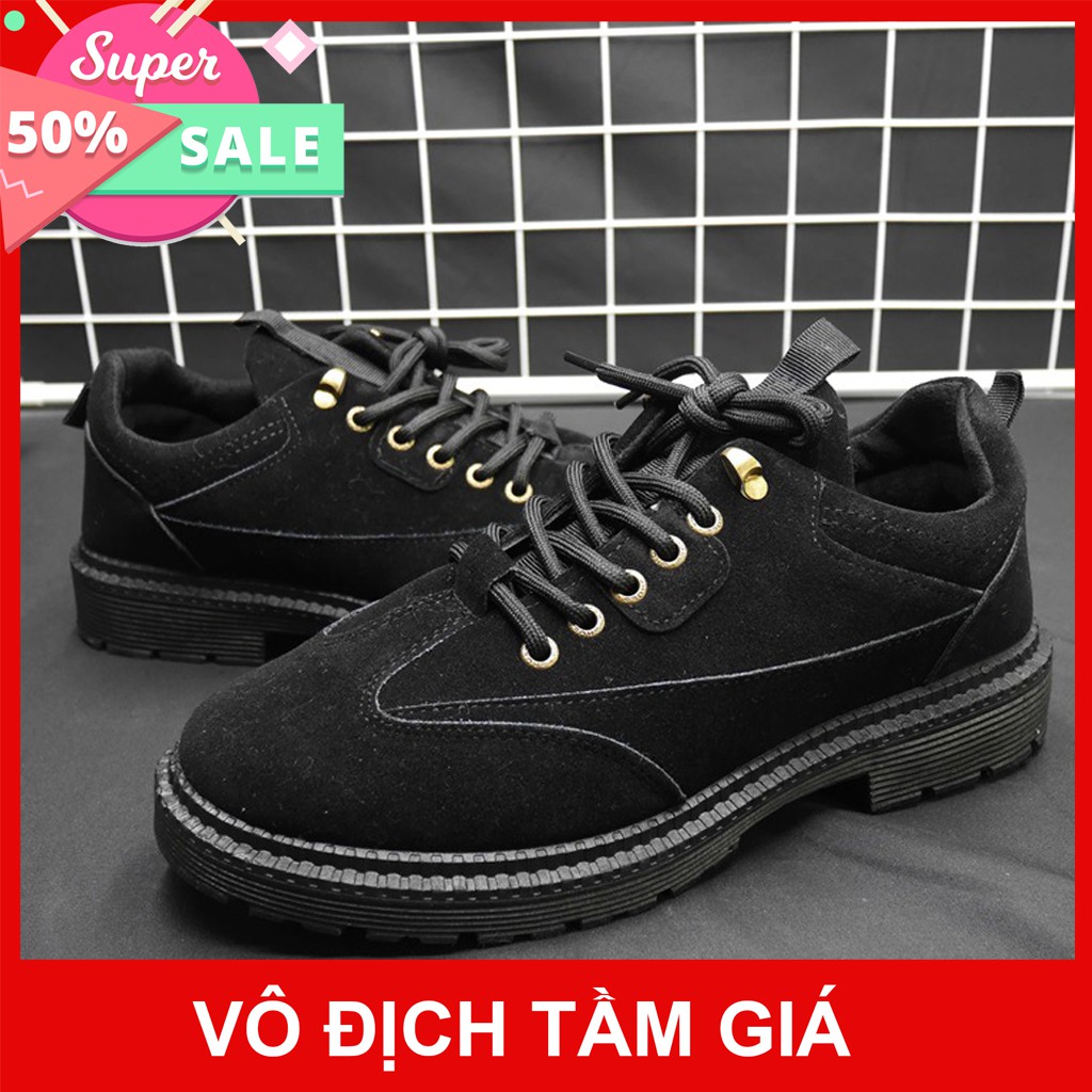 ⚡GIÁ RẺ NHẤT⚡ Giày thể thao nam da lộn thắt dây, đế kết cao cấp chống trượt tăng 5cm chiều cao (Màu Đen)
