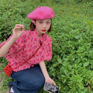 ( SẴN HỒNG ) Áo sơ mi hoa nhí tay phồng hoạ tiết phong cách retro vintage