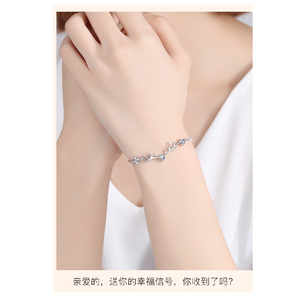 Vòng tay mạ bạc S925 gắn hình con nai đơn giản phong cách Hàn Quốc cho nữ
