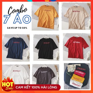 Áo thun Monday Sunday 🎁SET 7 ÁO🎁 Áo thun form rộng tay ngắn unisex 100% cotton