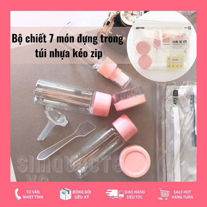 Bộ chiết mỹ phẩm du lịch 7 món mini kèm túi đựng khóa zip BEIYIN