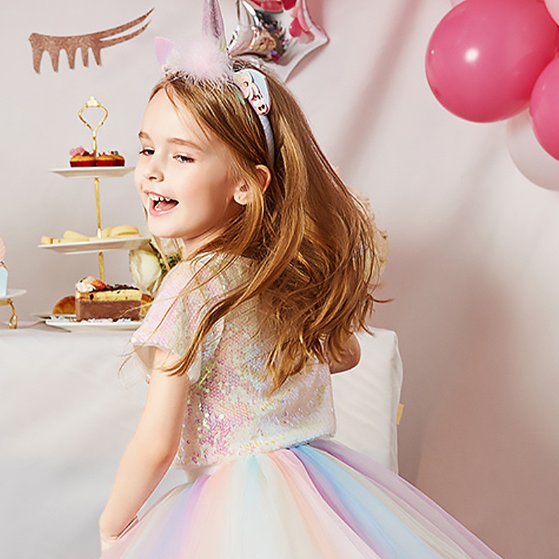 váy unicorn cho bé gái Váy Cầu Vồng AKKU