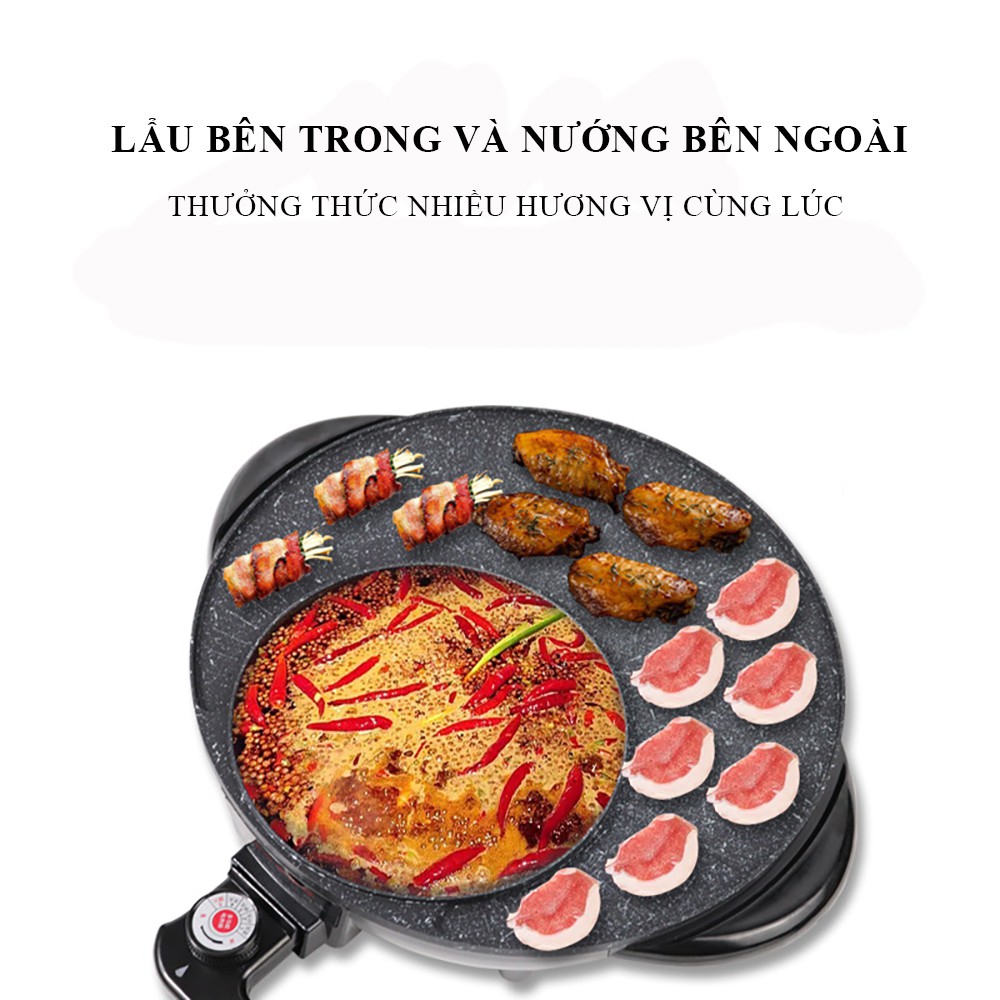 Bếp lẩu nướng đa năng hình tròn, 2 trong 1 lẩu và nướng trong cùng 1 sản phẩm, tiết kiệm diện tích, thuận tiện sử dụng