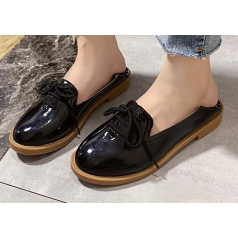 SALE ❤️ <3 Sale Hot | Trợ Giá | Giày Lười Nữ B58 Da Bóng/ Retro/ Buộc Dây/ Đế 3cm . ! . . ! ⇞ : . .. * , ₃ . XX