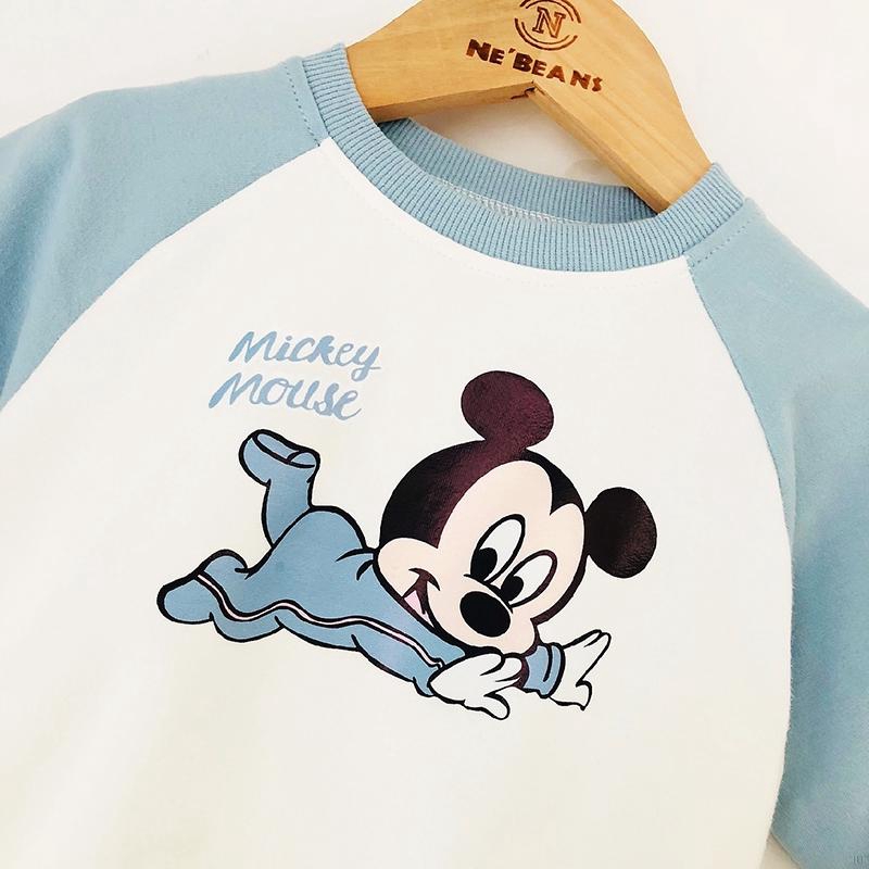 Bộ Áo Liền Quần Dài Tay In Hình Chuột Mickey Đáng Yêu Cho Bé