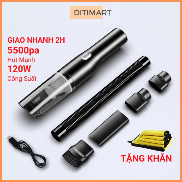 [HÚT MẠNH 5500PA] Máy Hút Bụi Cầm Tay Mini Không Dây Hút Bụi Oto Xe Hơi Ô tô, Nhà Cửa Nhiều Đầu Nối SN-6103