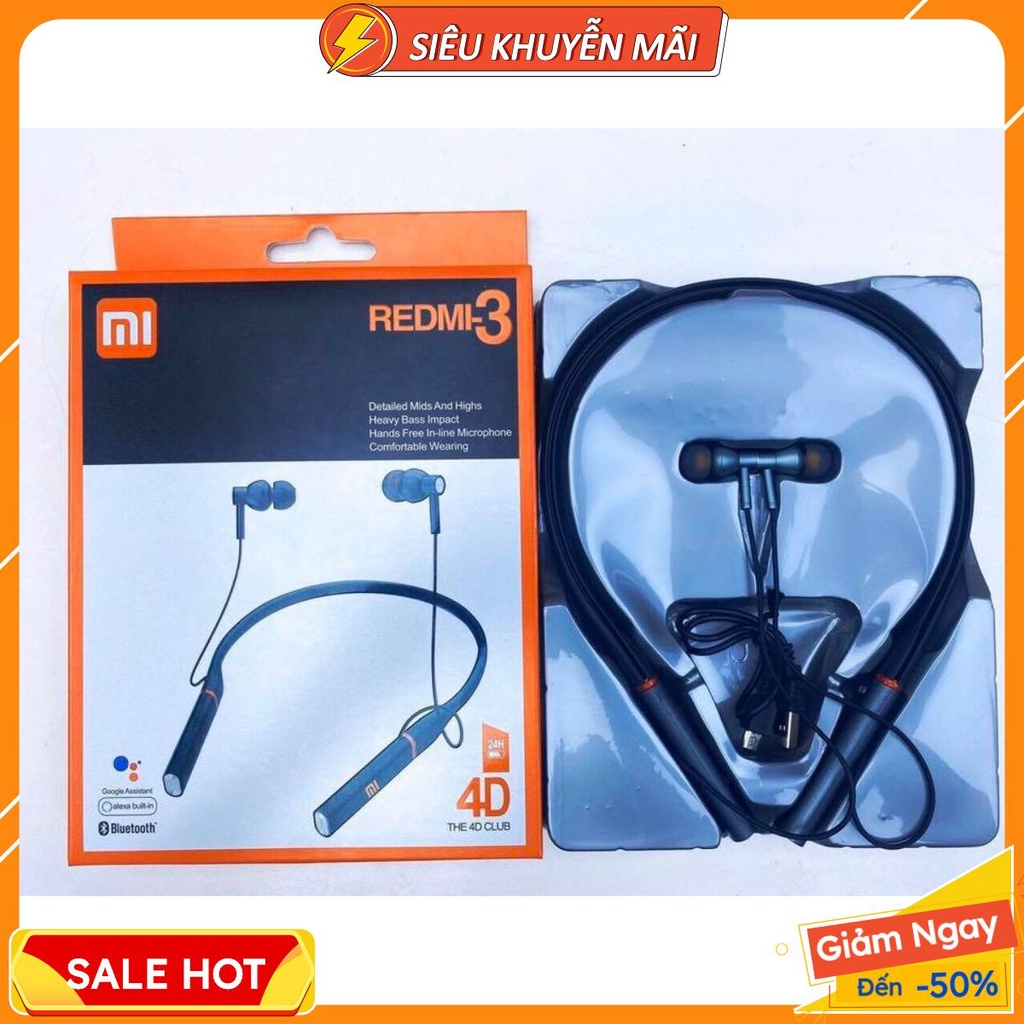 Tai nghe Bluetooth Xiaomi RedMi-3 cao cấp, thể thao, chạy bộ năng động, chất âm bass cực đã, sang trọng có khe thẻ nhớ