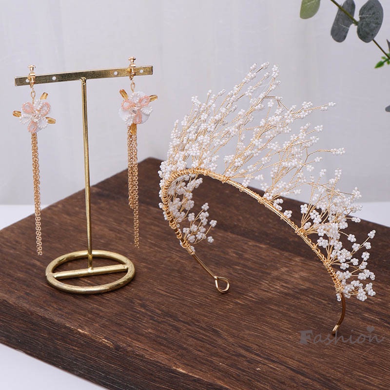 Đôi Khuyên Tai Dáng Dài Đính Ngọc Trai Và Vương Miện Xinh Xắn Cho Cô Dâu