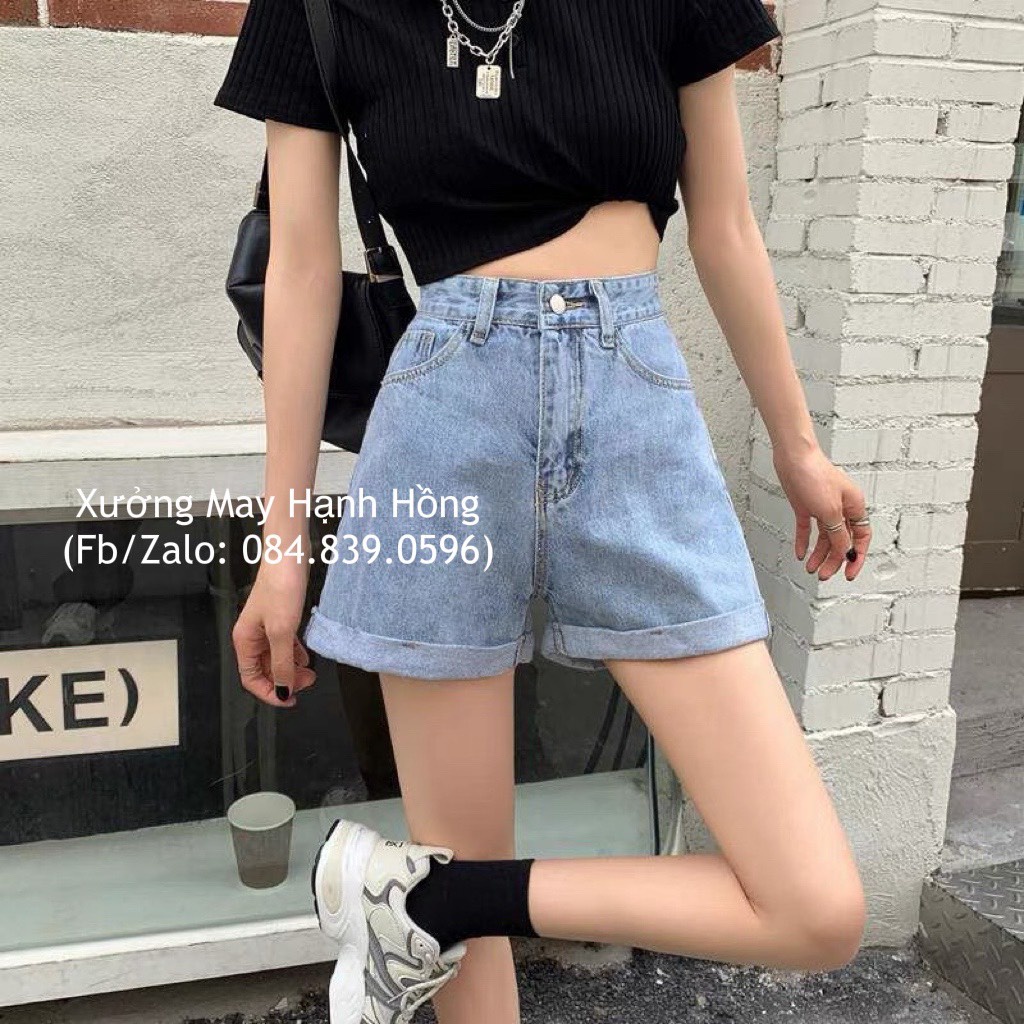Quần short bò loại 1, Quần short jeans ngố bò 1 khuy ống rộng cá tính