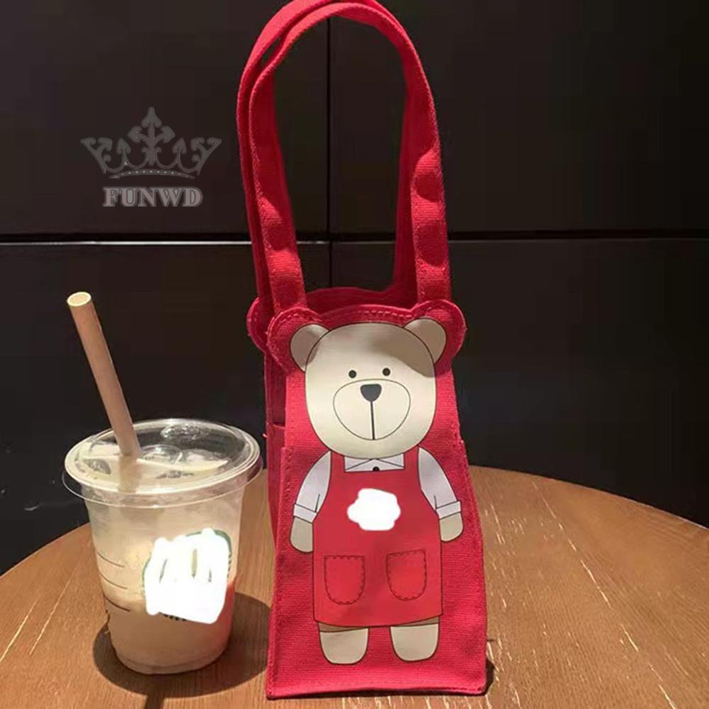 Starbucks Túi Tote Vải Canvas Đựng Bình Nước In Hình Gấu Dễ Thương