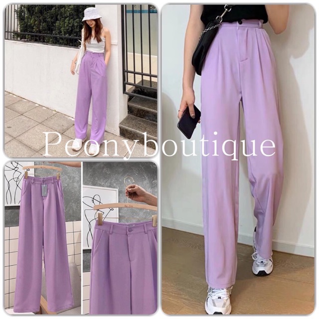 Quần Culottes Đũi Tím Nữ 🌸 Quần suông ống rộng cạp cao cullotes trơn dáng dài simple pants SIÊU HOT 🌸