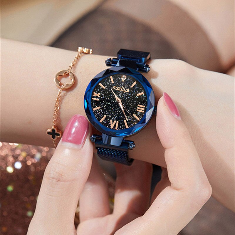 Đồng hồ nữ đính đá cao cấp MODIYA TD1, đồng hồ đeo tay nữ chính hãng dây nam châm lụa - TOP WATCH
